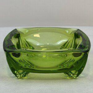 Vintage Mid-Century Green Glass Ashtray Square 4.5" Retro Heavy Art Glass